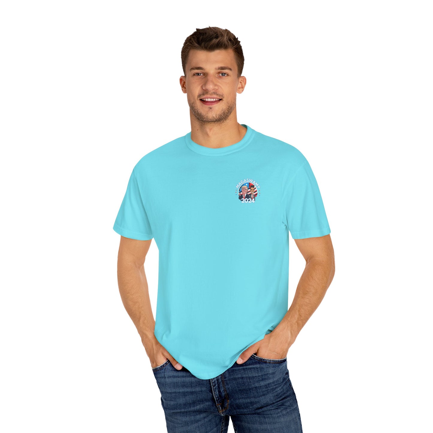 MAGASWAMY TSUNAMI 2024 [PINK/BABY BLUE] - TRUMP & VIVEK ELECTION 2024 T-SHIRT